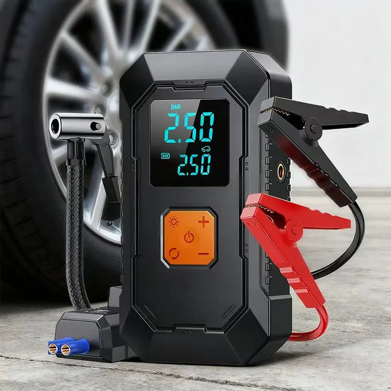 Portable Car Jump Starter with Air Compressor – Power Bank & LED Light for Tire Inflation