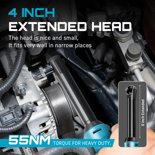 Cordless Electric Ratchet Wrench 3/8” – Extended Head Automotive Power Tool with LED Light