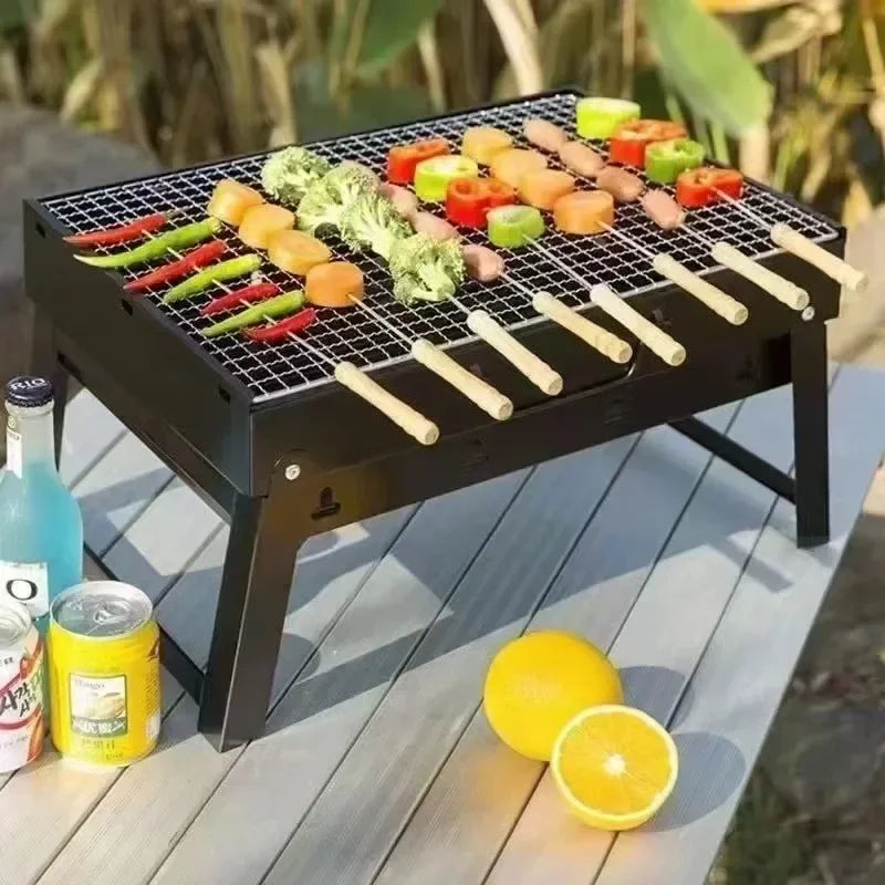 Portable Charcoal BBQ Grill – Foldable Stainless Steel Mini Grill for Camping, Picnic & Outdoor Cooking