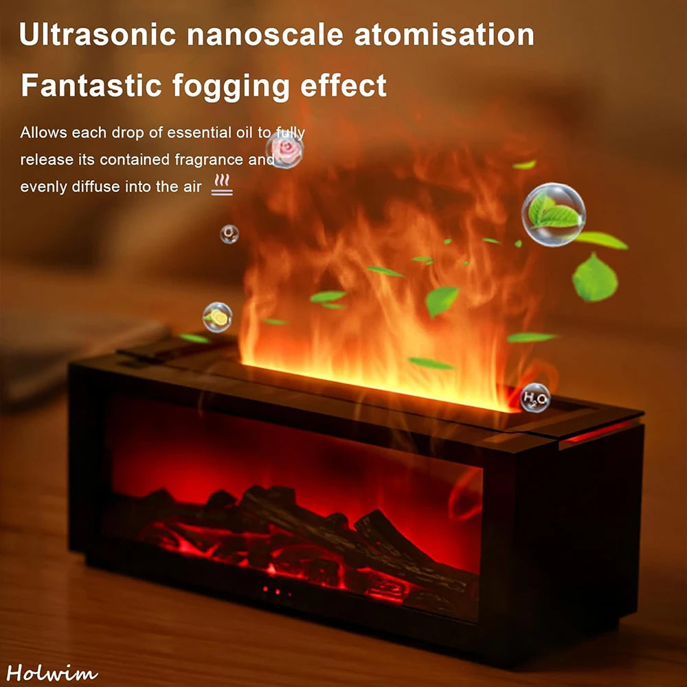 Flame Effect Essential Oil Diffuser – LED Fireplace Humidifier with Colorful Fire Light & Remote Control