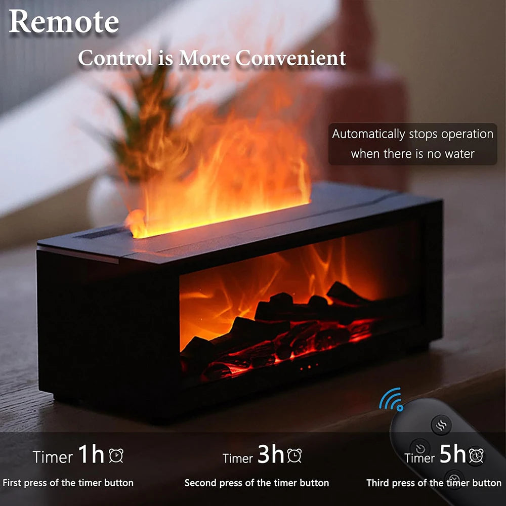 Flame Effect Essential Oil Diffuser – LED Fireplace Humidifier with Colorful Fire Light & Remote Control