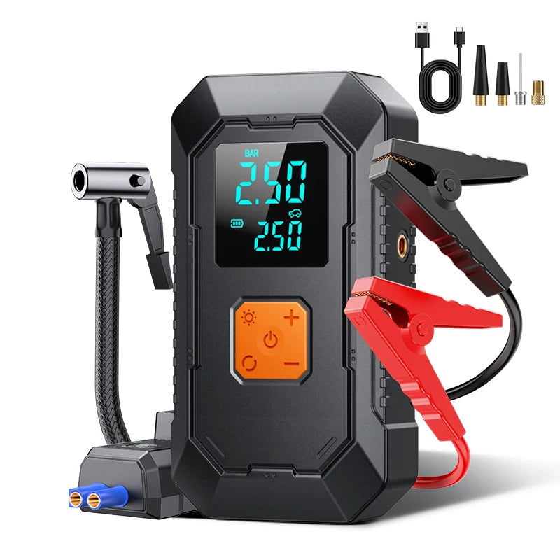 Portable Car Jump Starter with Air Compressor – Power Bank & LED Light for Tire Inflation