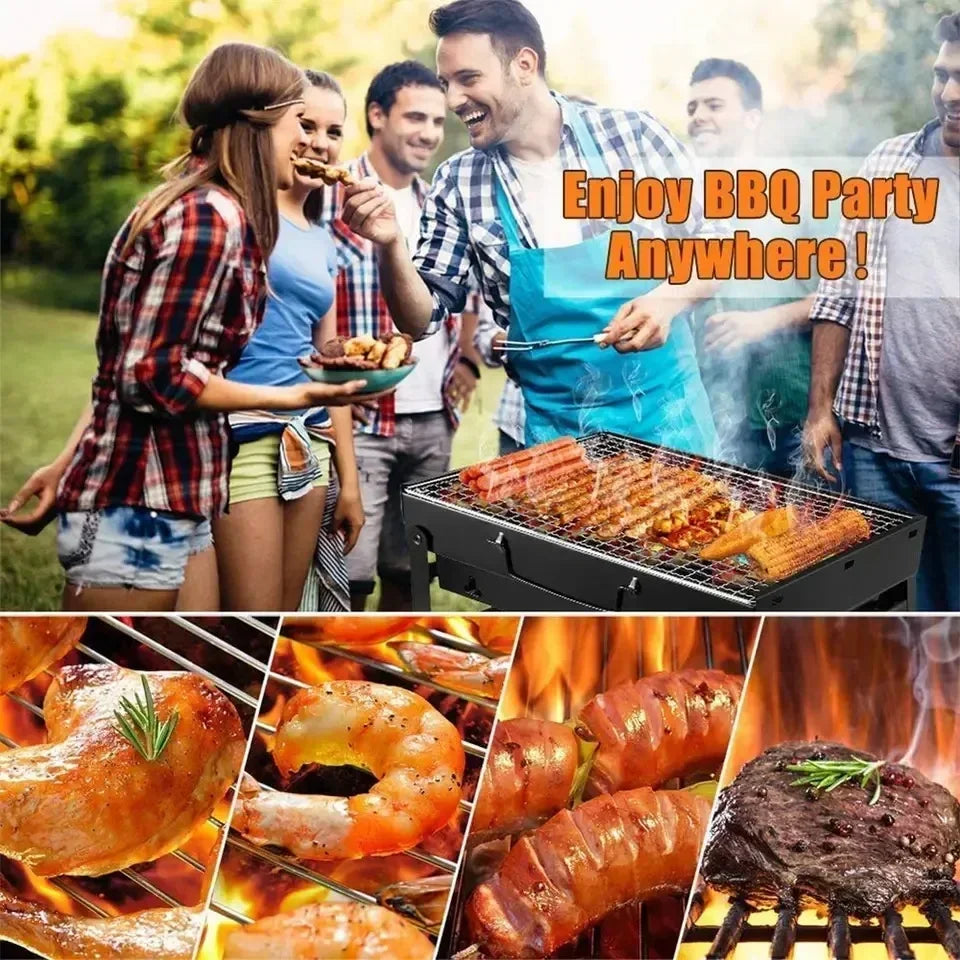 Portable Charcoal BBQ Grill – Foldable Stainless Steel Mini Grill for Camping, Picnic & Outdoor Cooking