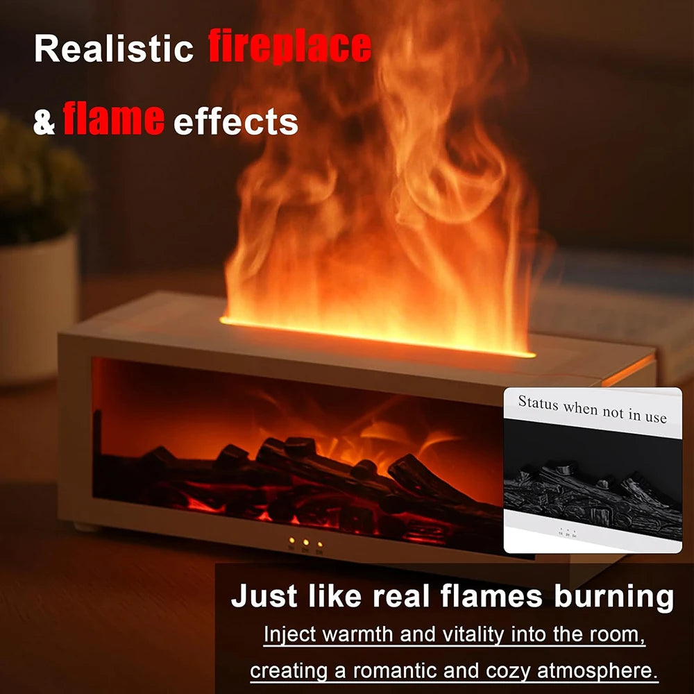 Flame Effect Essential Oil Diffuser – LED Fireplace Humidifier with Colorful Fire Light & Remote Control