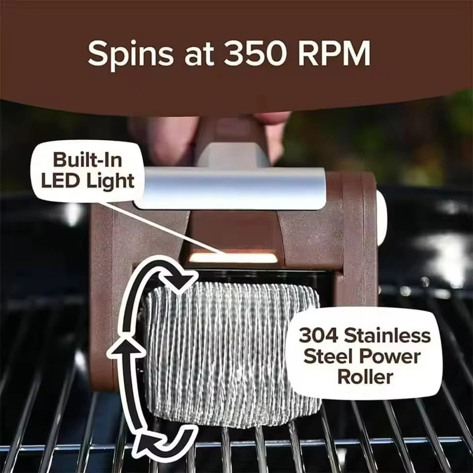 Electric Grill Cleaning Brush – Rechargeable Stainless Steel BBQ Cleaner with Replaceable Brush Head