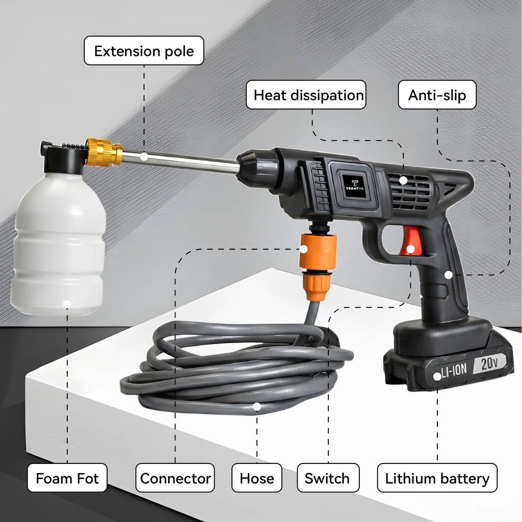 Portable High Pressure Washer Gun – Cordless Car & Garden Cleaner – 20V Battery Compatible