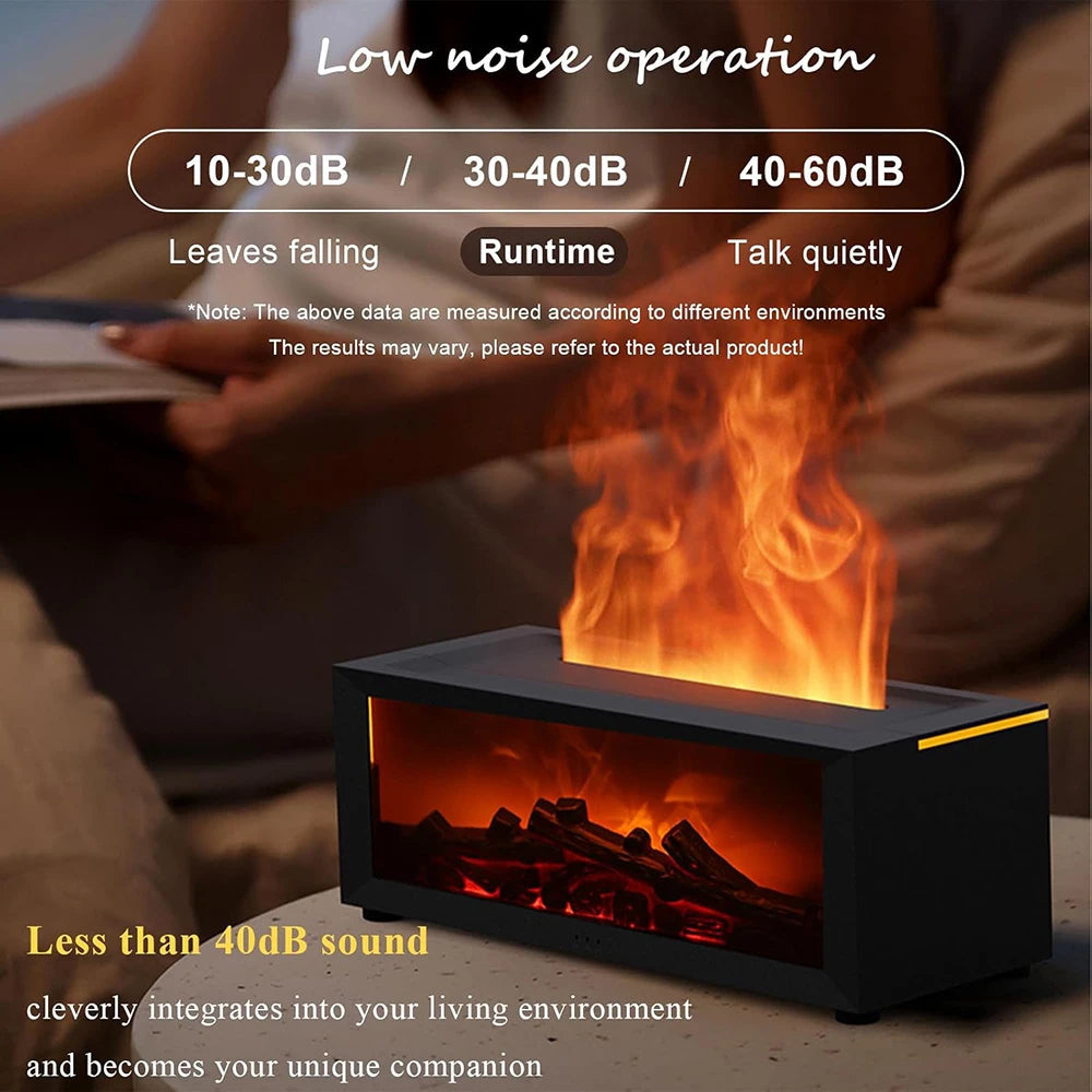 Flame Effect Essential Oil Diffuser – LED Fireplace Humidifier with Colorful Fire Light & Remote Control