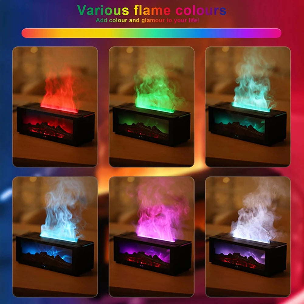 Flame Effect Essential Oil Diffuser – LED Fireplace Humidifier with Colorful Fire Light & Remote Control