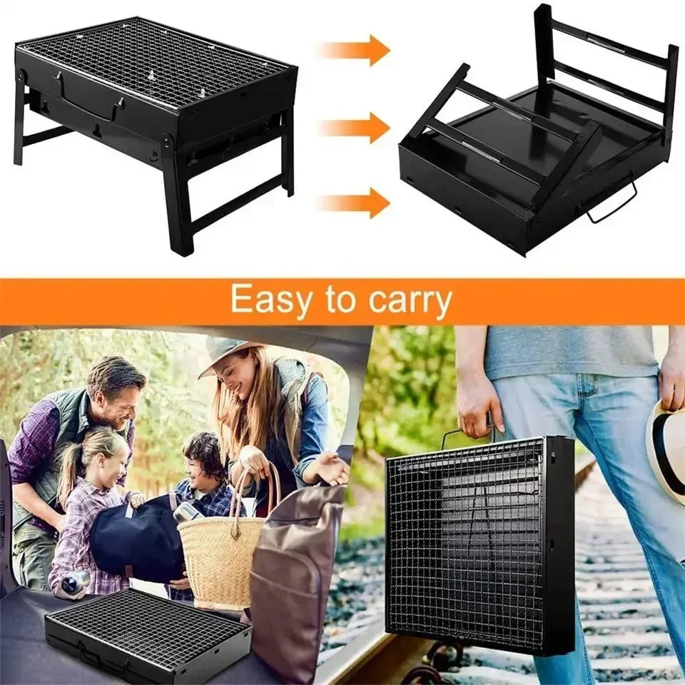 Portable Charcoal BBQ Grill – Foldable Stainless Steel Mini Grill for Camping, Picnic & Outdoor Cooking