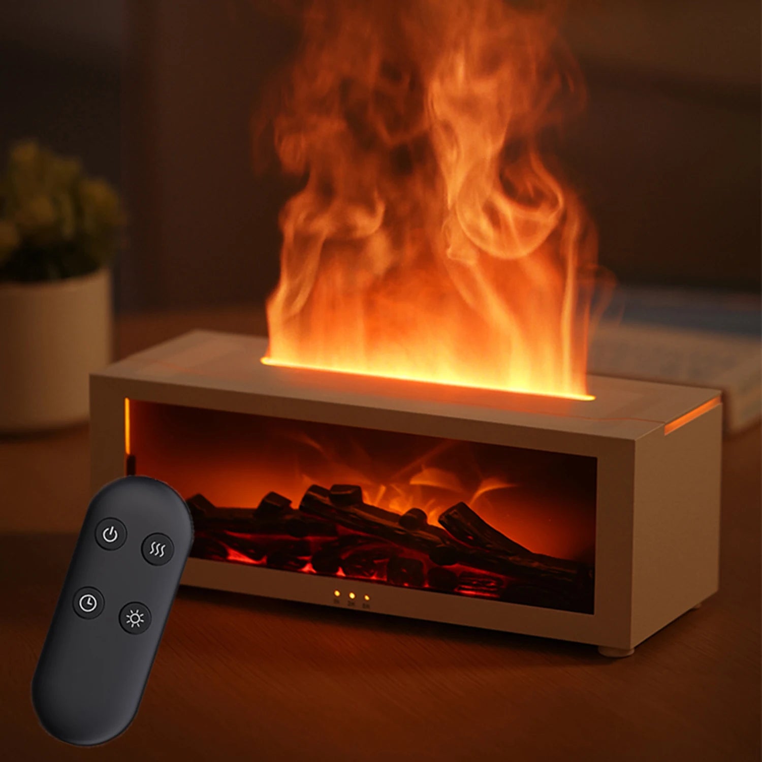 Flame Effect Essential Oil Diffuser – LED Fireplace Humidifier with Colorful Fire Light & Remote Control