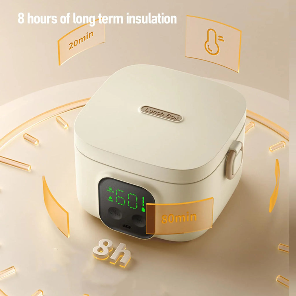 Electric Lunch Box Food Warmer – Portable Rechargeable Heated Lunch Container with Digital Temperature Display