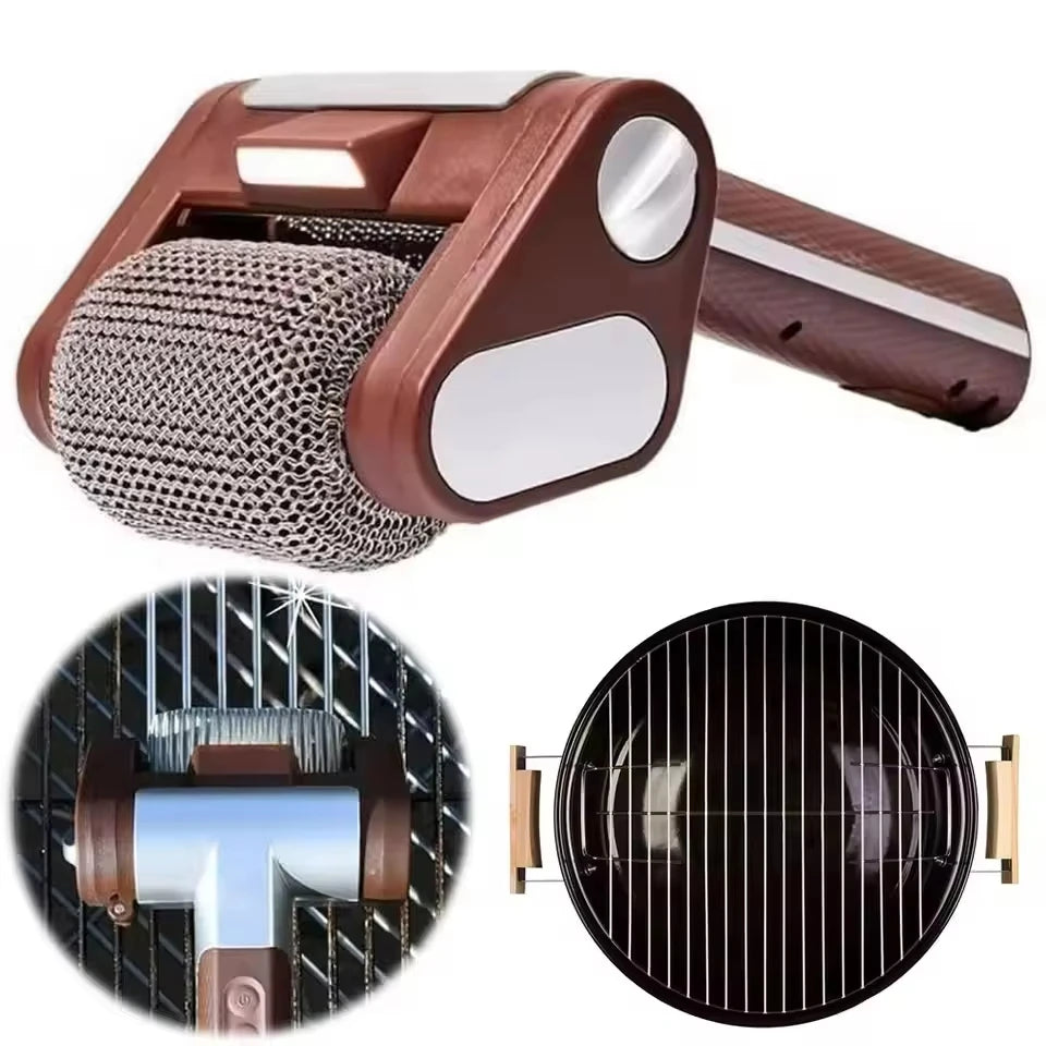 Electric Grill Cleaning Brush – Rechargeable Stainless Steel BBQ Cleaner with Replaceable Brush Head